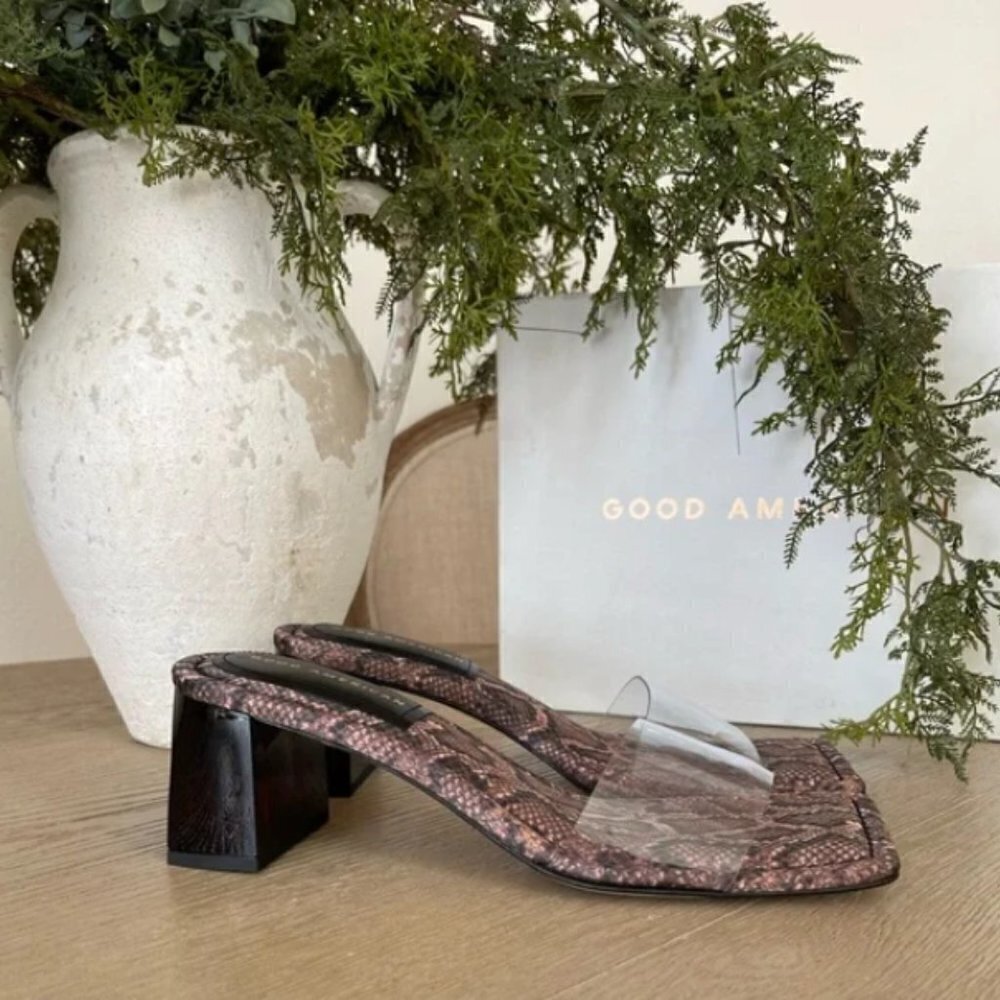 GOOD AMERICAN Block Heel Slide Sandal In Desert Snake NEW NIB 10 - Picture 5 of 9